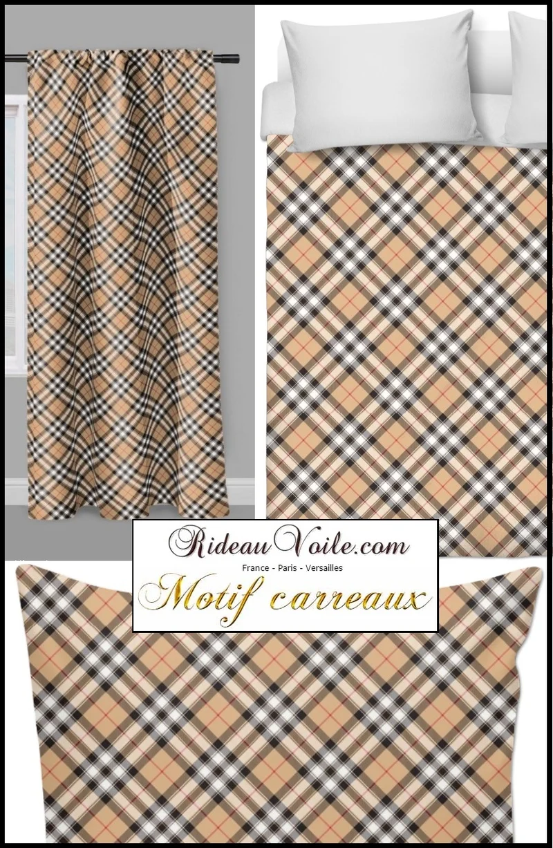 Tissu ameublement motif écossais tartan carreaux au mètre rideau tapisserie beige