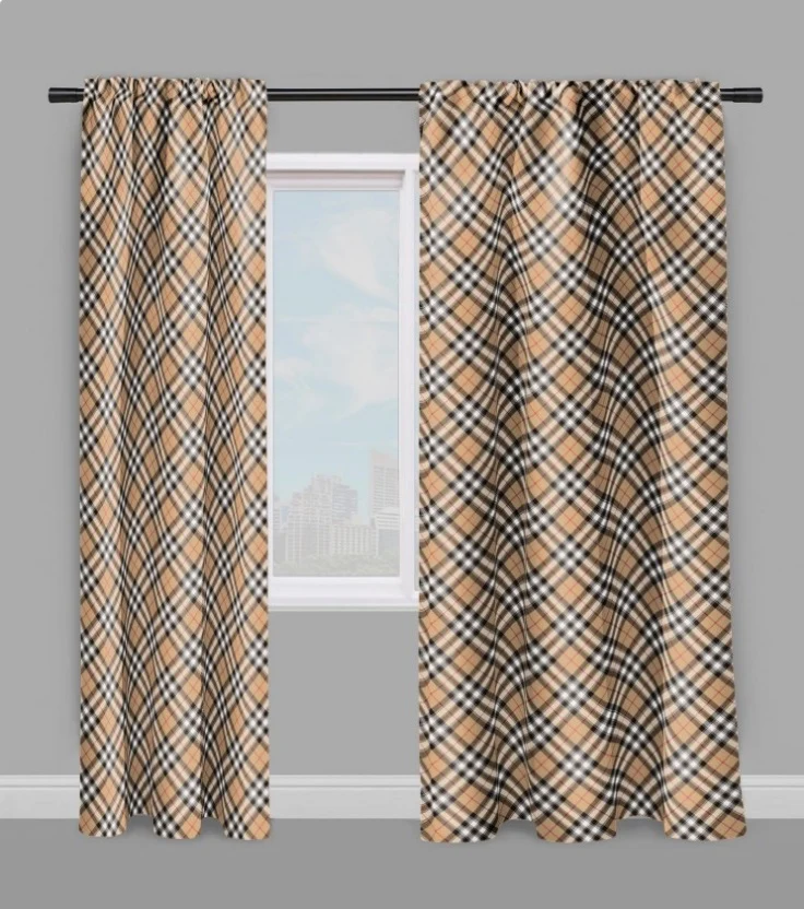Tissu ameublement motif écossais tartan carreaux au mètre rideau tapisserie beige