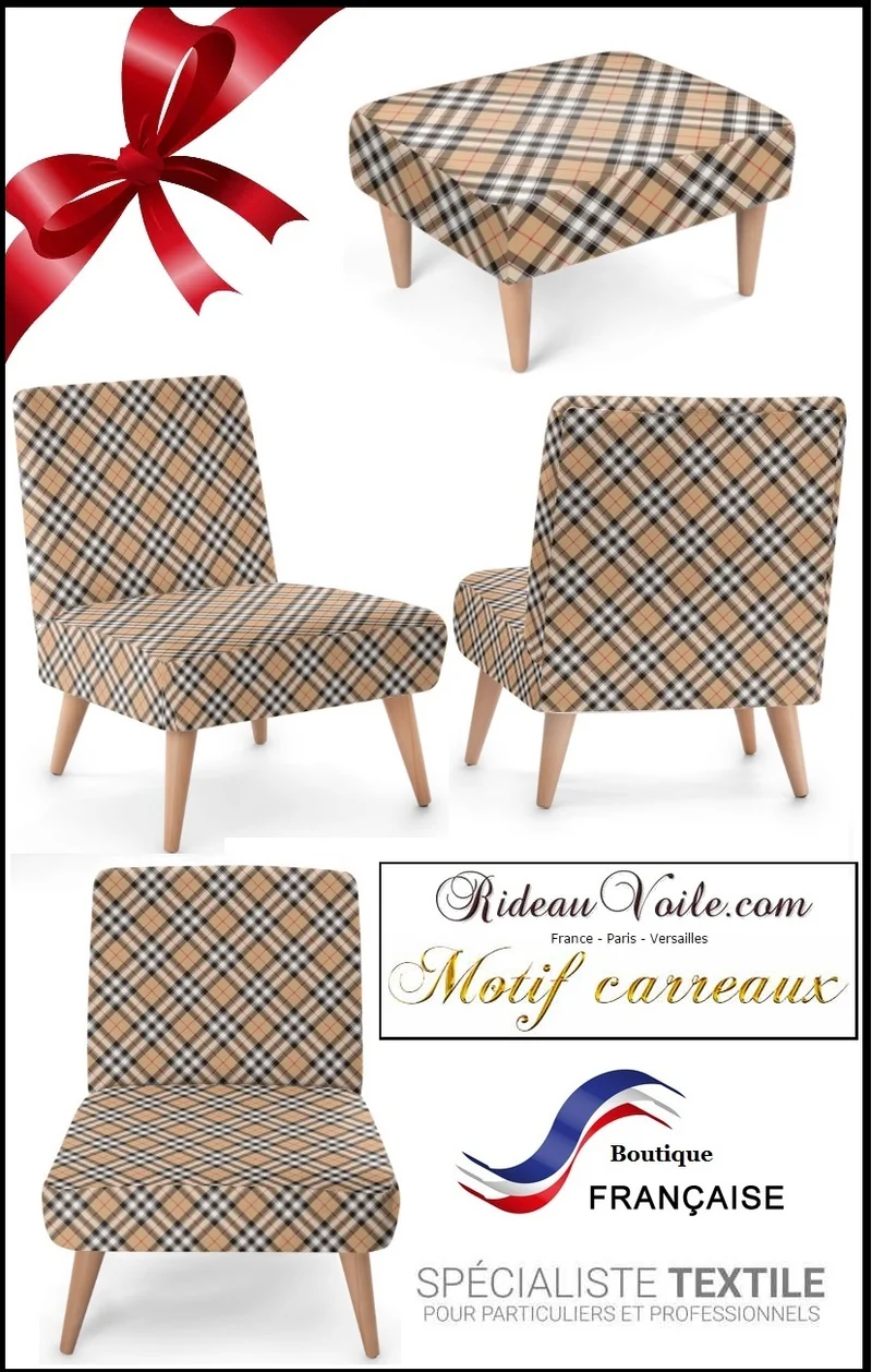 Tissu ameublement motif écossais tartan carreaux au mètre rideau tapisserie beige