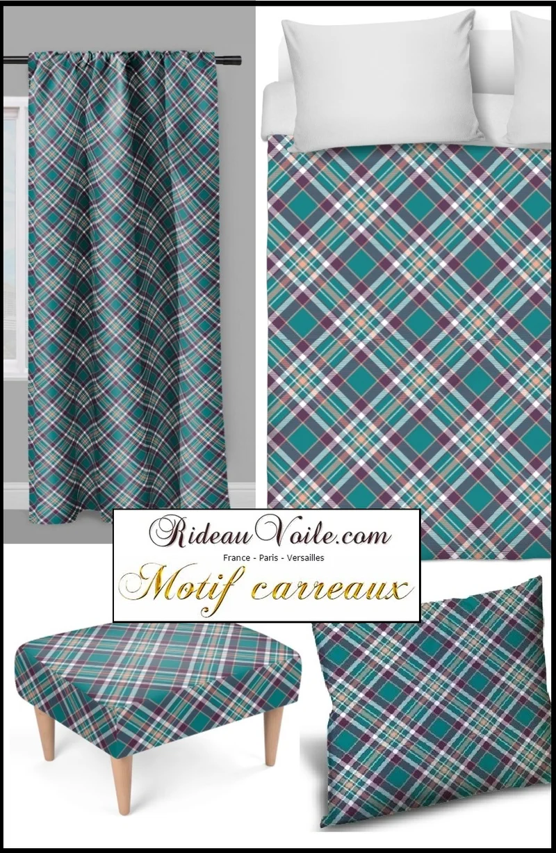 Tissu argyle ameublement motif tartan carreaux bleu mètre rideau tapisserie voilage