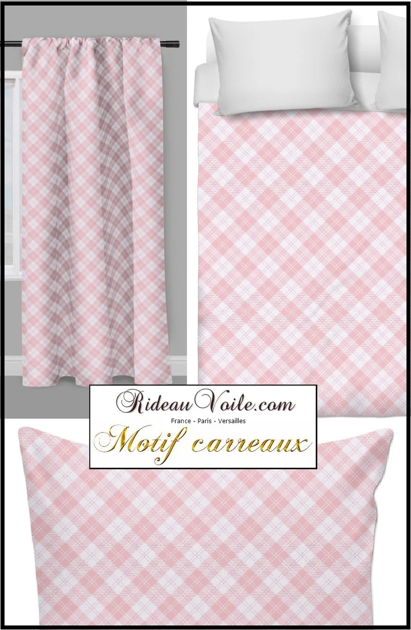 Tissu ameublement motif tartan carreaux au mètre rideau tapisserie rose layette