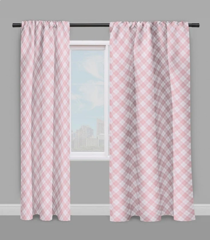 Tissu ameublement motif tartan carreaux au mètre rideau tapisserie rose layette