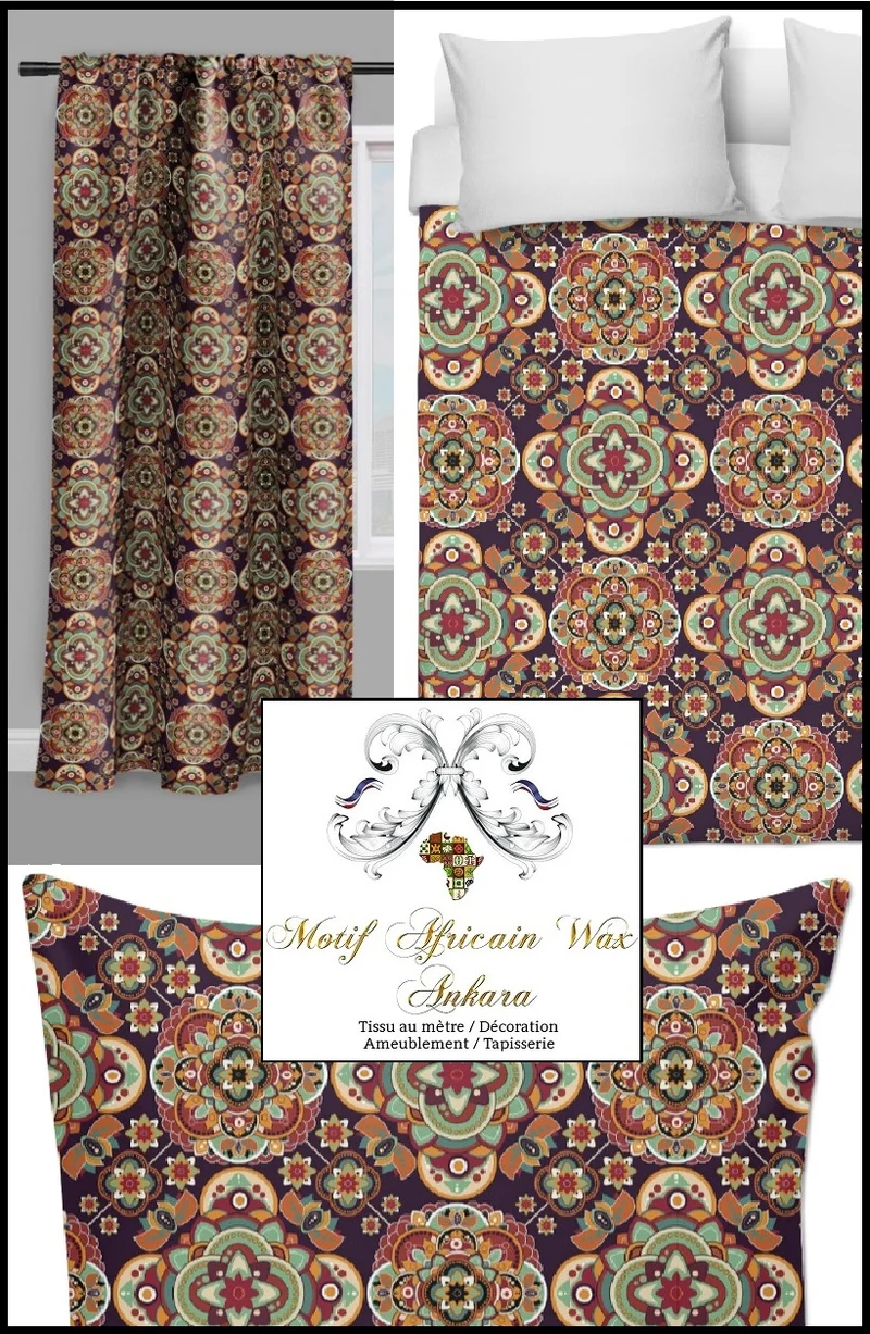 Tissu ameublement motif Africain Ankara Wax au mètre rideau couette