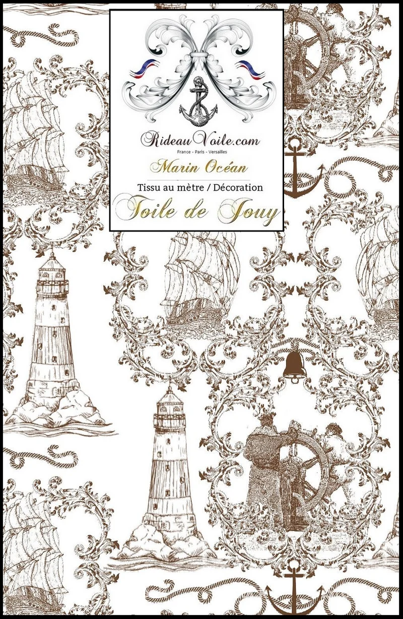 Toile de Jouy ameublement motif Marin Bateau tissu au mètre Tela estampada de marineros