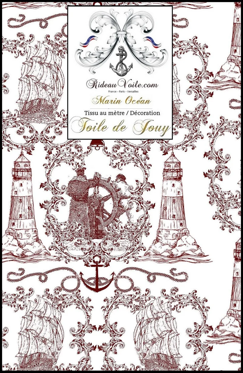 Toile de Jouy rouge foncé style Marin tissu mètre Maritime Gardinen Vorhänge stoff