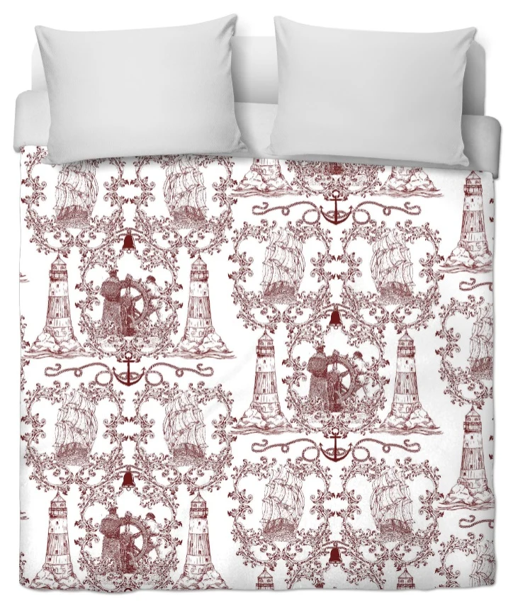 Toile de Jouy rouge foncé style Marin tissu mètre Maritime Gardinen Vorhänge stoff