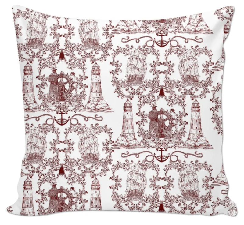Toile de Jouy rouge foncé style Marin tissu mètre Maritime Gardinen Vorhänge stoff