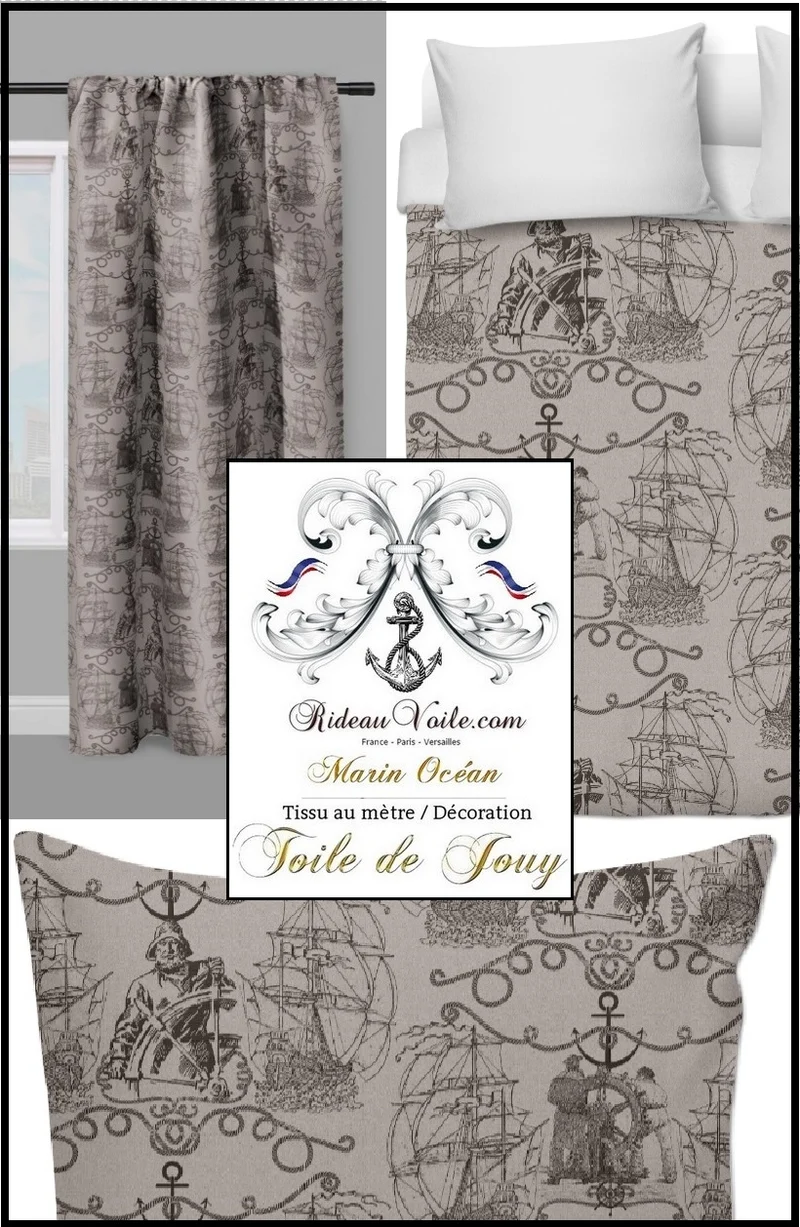 Tissu ameublement Toile de Jouy motif Marin au mètre French fabrics furnishing meter