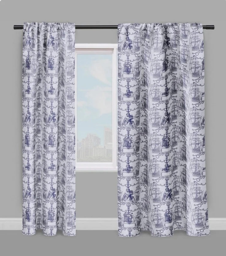 Boutique tissu ameublement Toile de Jouy motif imprimé bateau style Marin au mètre