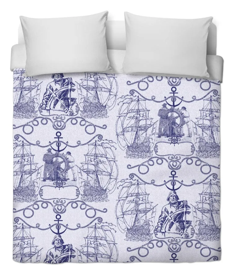 Boutique tissu ameublement Toile de Jouy motif imprimé bateau style Marin au mètre