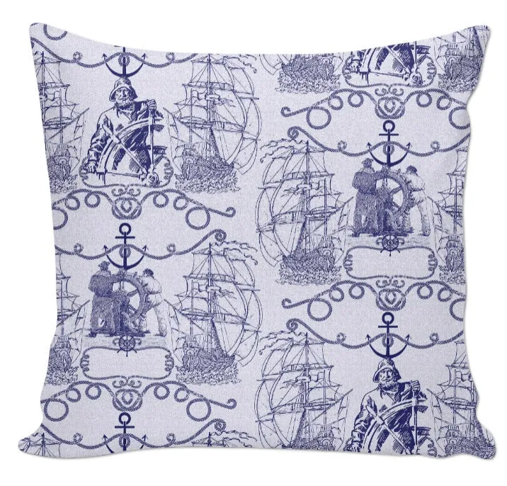 Boutique tissu ameublement Toile de Jouy motif imprimé bateau style Marin au mètre