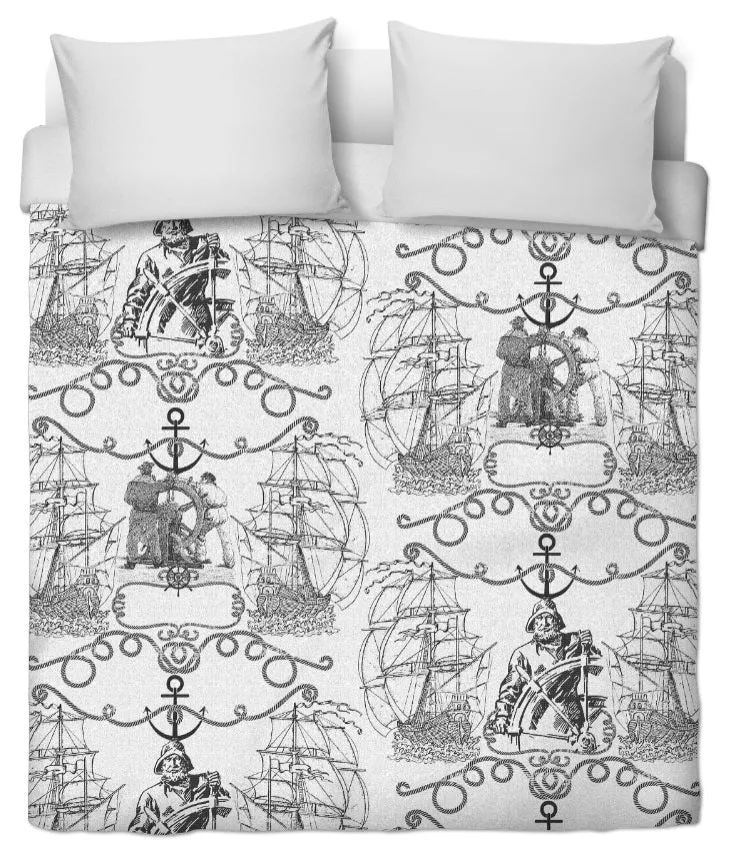 Tissu Toile de Jouy rideau voilage ignifugé occultant motif bateau Marin au mètre