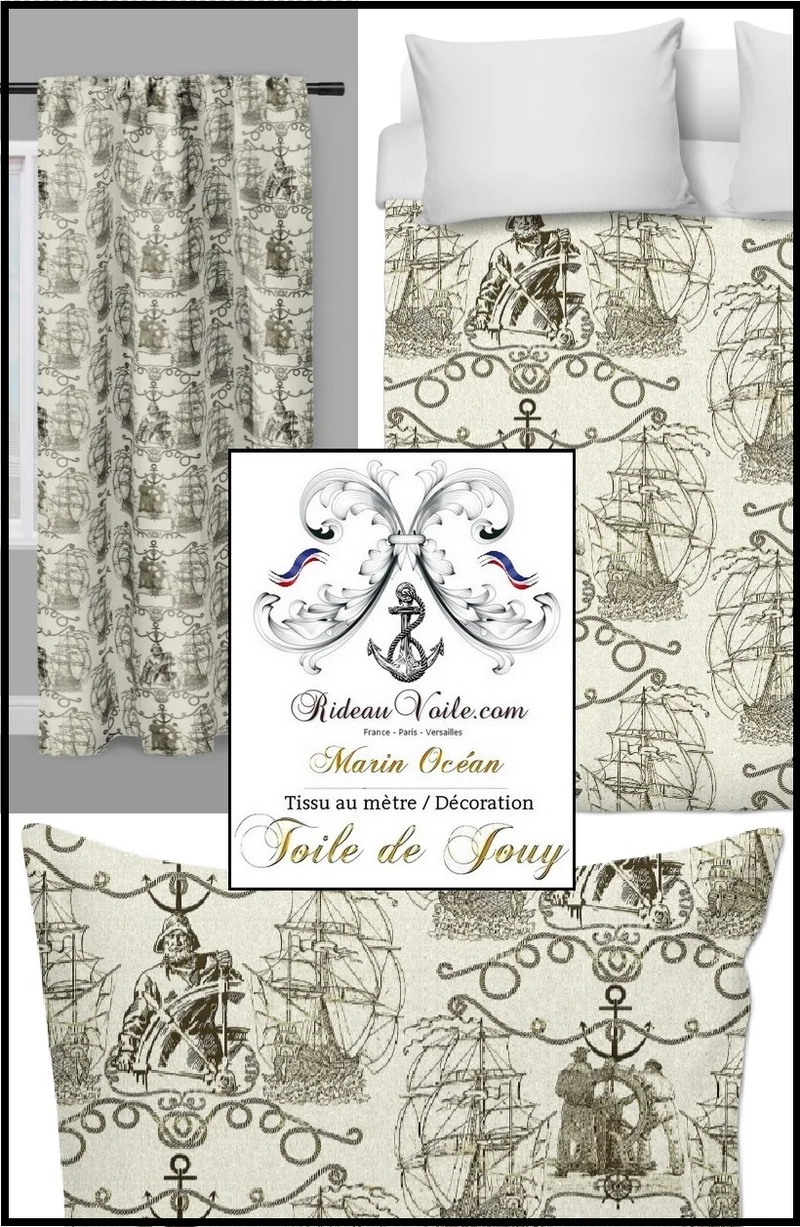 Toile de Jouy architecte intérieur motif imprimé bateau Marin Pêcheur mètre