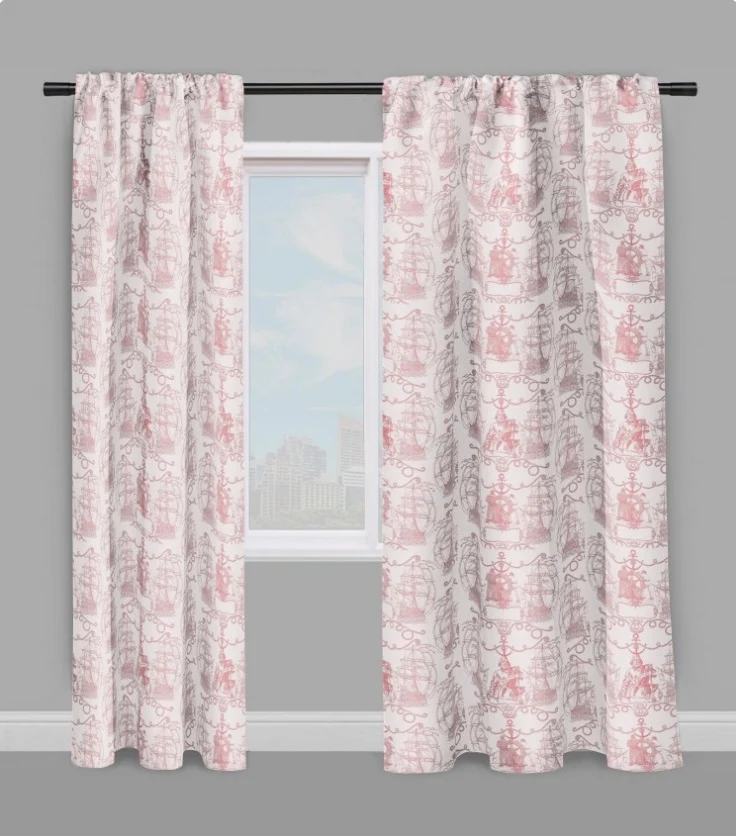 Tissu ameublement tapisserie Toile de Jouy motif Marin au mètre rose french fabrics boat