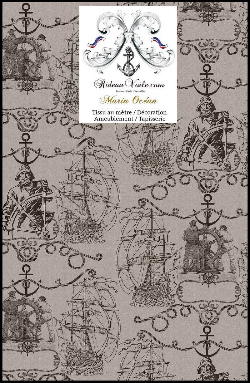 Boutique tissu ameublement rétro bateau Marin mètre marron rideau voilage ignifugé