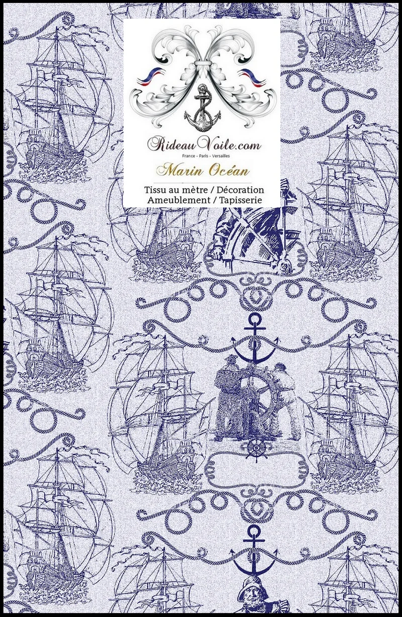 Tissu ameublement rétro motif bateau Marin au mètre bleu Maritime Stoffe für Meer