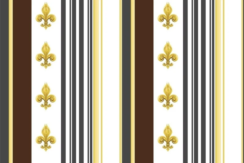 Tissu ameublement Empire motif Fleurs de Lys Or rayure mètre rideau rayé gris marron