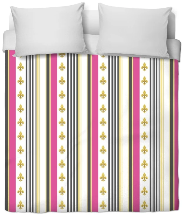 Tissu style Directoire Empire motif Fleurs de Lys Or rayure mètre rideau rayé gris fushia