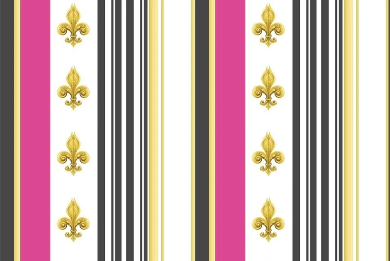 Tissu style Directoire Empire motif Fleurs de Lys Or rayure mètre rideau rayé gris fushia