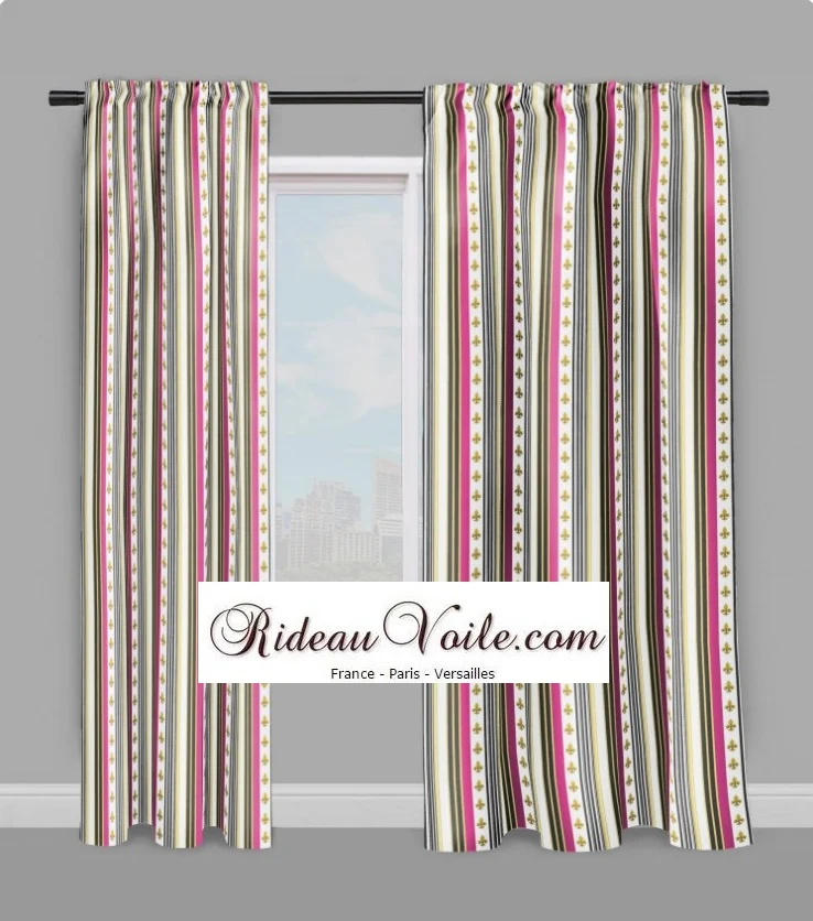 Tissu ameublement Empire Fleurs de Lys rayure mètre rideau rayé Striped curtain fabric