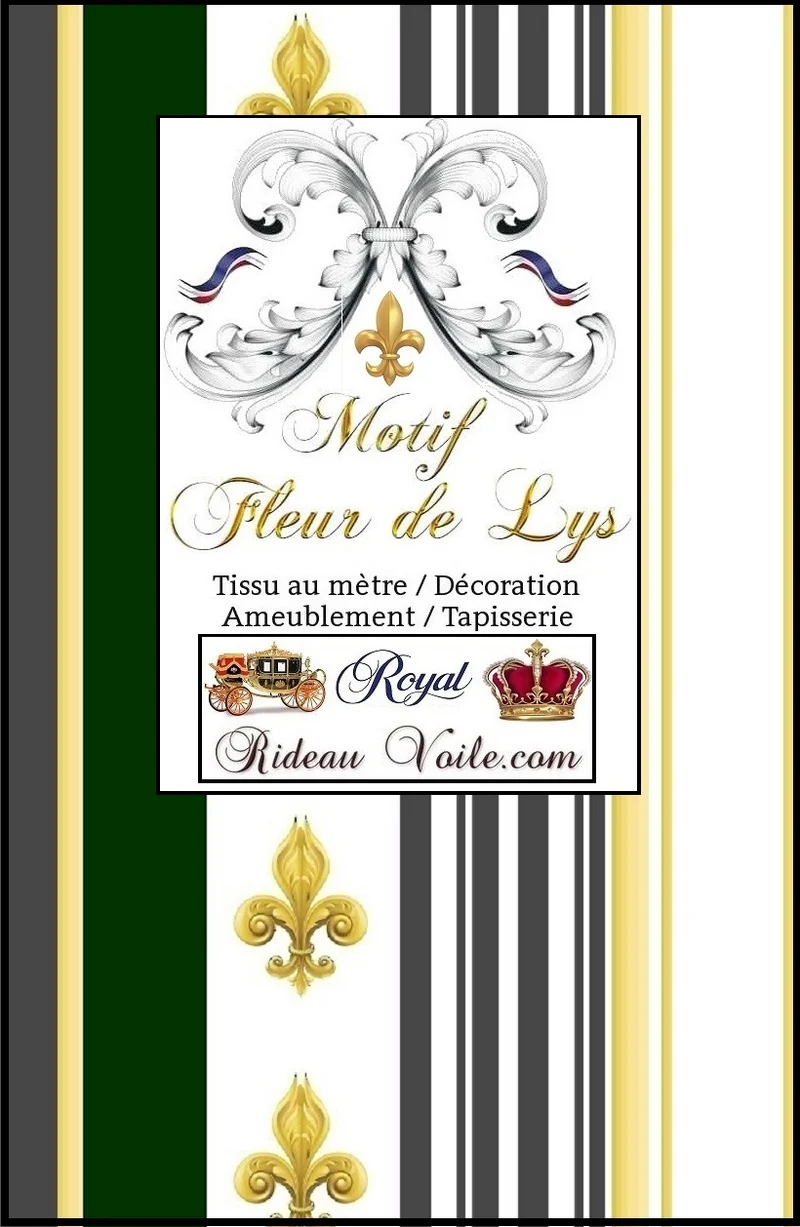 Boutique tissu Style Empire motif Fleurs de Lys Or à rayure mètre rideau rayé gris vert