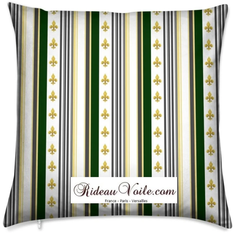 Boutique tissu Style Empire motif Fleurs de Lys Or à rayure mètre rideau rayé gris vert