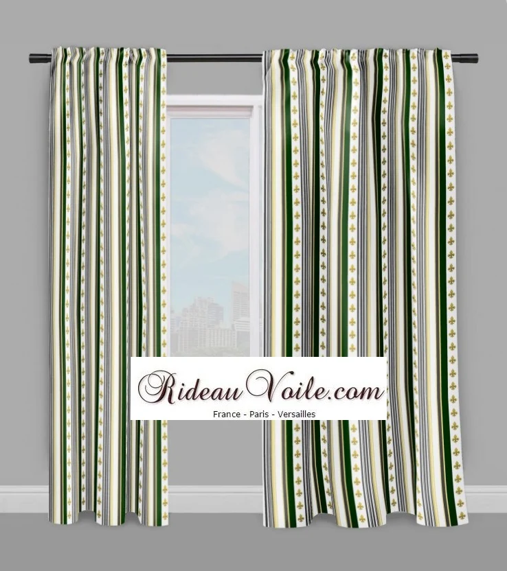 Tissu Style Empire Fleurs de Lys jaune Or rayure mètre rideau rayé gris vert
