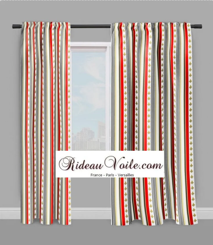 Tissu ameublement mètre Jacquard Empire motif Fleurs de Lys rideau rayé LIGNES rouge
