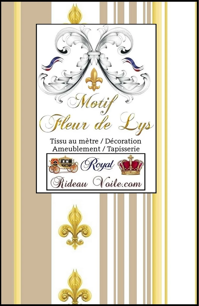 Tissu ameublement Empire motif Fleurs de Lys Or à rayures mètre rideau rayés beige