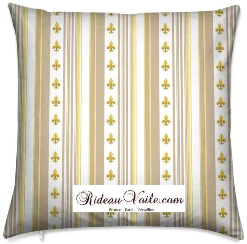 Tissu ameublement Empire motif Fleurs de Lys Or à rayures mètre rideau rayés beige