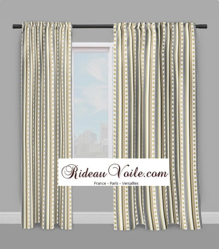 Tissu jacquard velours Empire motif Fleurs de Lys Or mètre rideau voilage beige