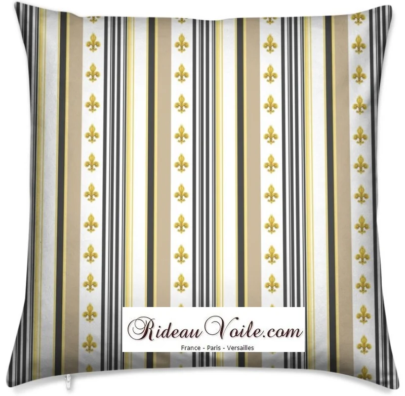 Tissu jacquard velours Empire motif Fleurs de Lys Or mètre rideau voilage beige