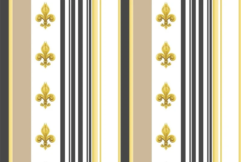 Tissu jacquard velours Empire motif Fleurs de Lys Or mètre rideau voilage beige