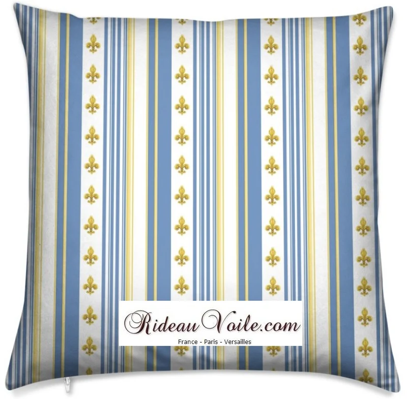 Tissu Style Empire motif imprimé Fleurs Lys Or rayure mètre rideau voilage rayé bleu
