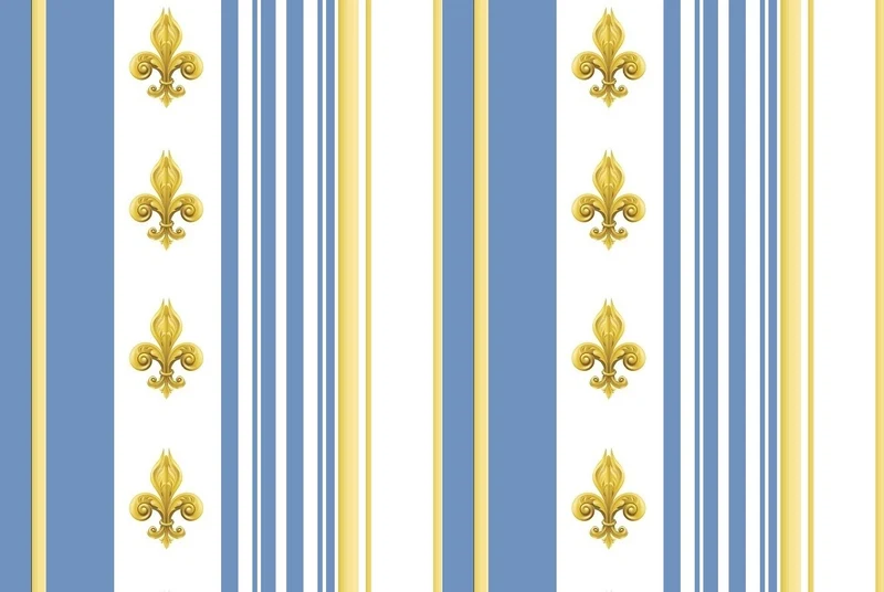 Tissu Style Empire motif imprimé Fleurs Lys Or rayure mètre rideau voilage rayé bleu