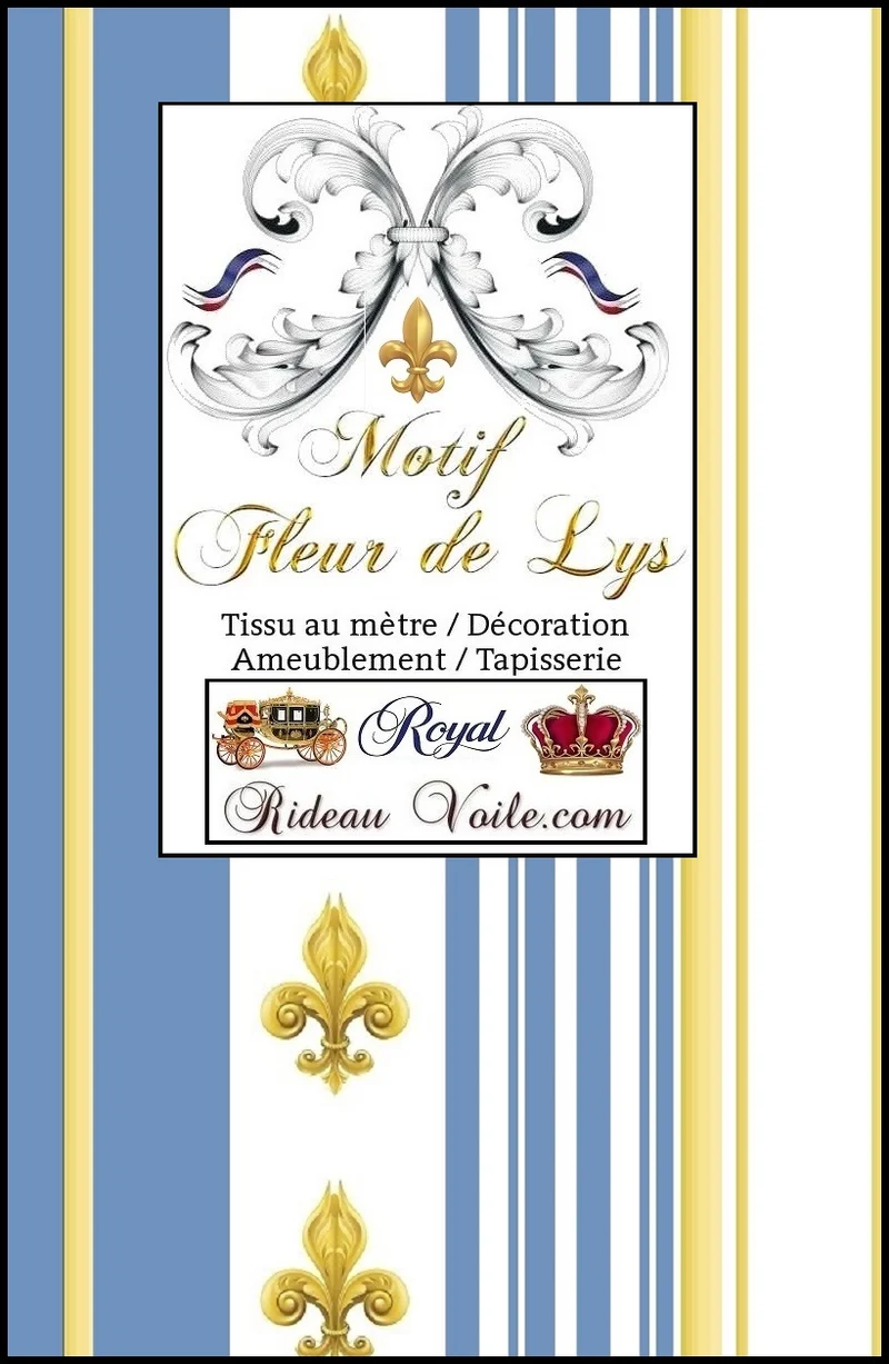 Tissu ameublement motif Fleurs de Lys mètre rideau rayés bleu Raidallinen verhokangas