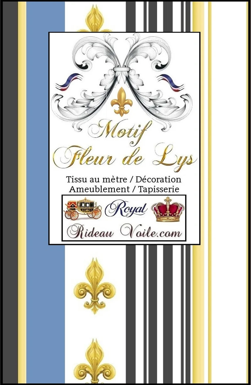 Tissu Directoire ameublement Empire motif Fleurs de Lys Or rayure mètre rideau tapisserie