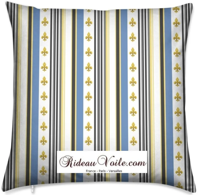 Tissu Directoire ameublement Empire motif Fleurs de Lys Or rayure mètre rideau tapisserie
