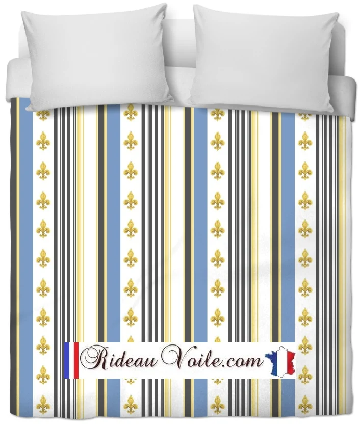 Tissu French fabrics Empire motif Fleurs de Lys mètre rideau rayé bleu Muster Streifen