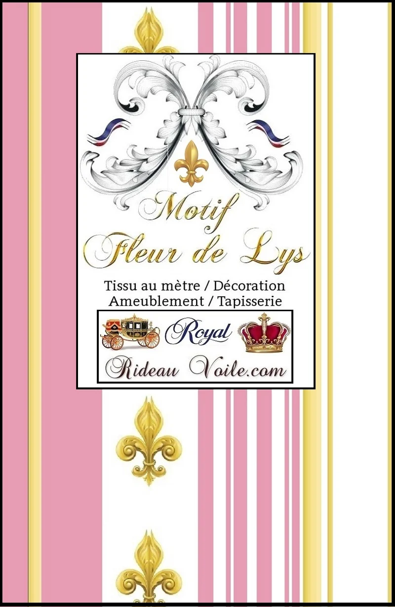Tissu ameublement Empire motif Fleurs de Lys Or à rayure mètre rideau rayé rose