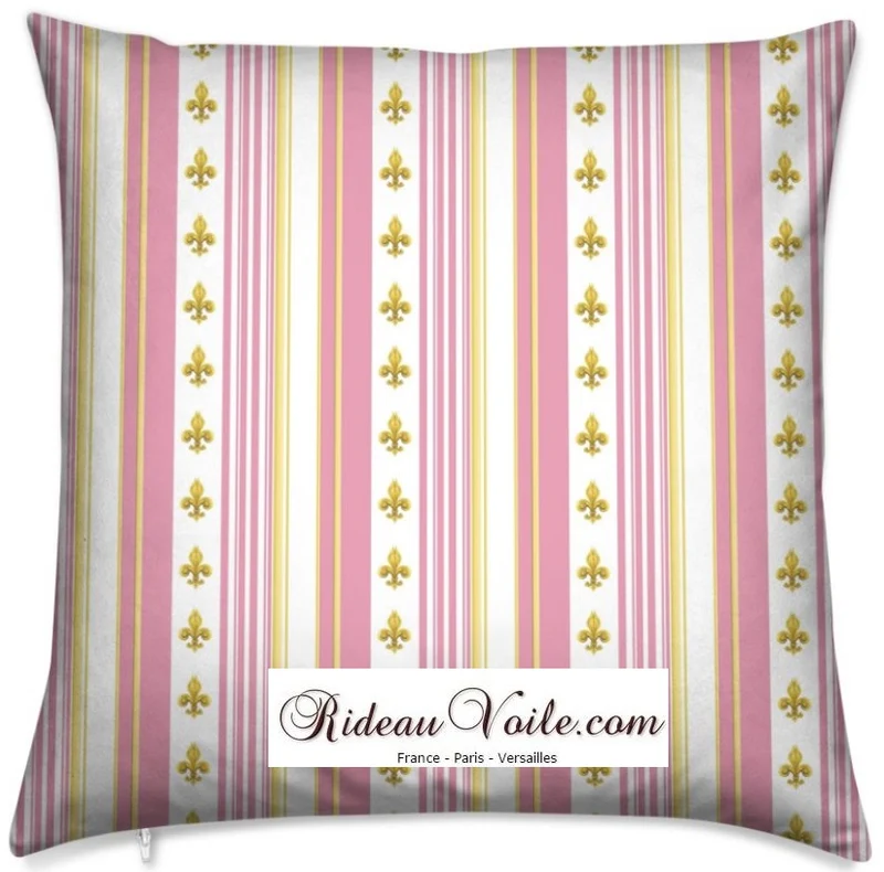 Tissu ameublement Empire motif Fleurs de Lys Or à rayure mètre rideau rayé rose