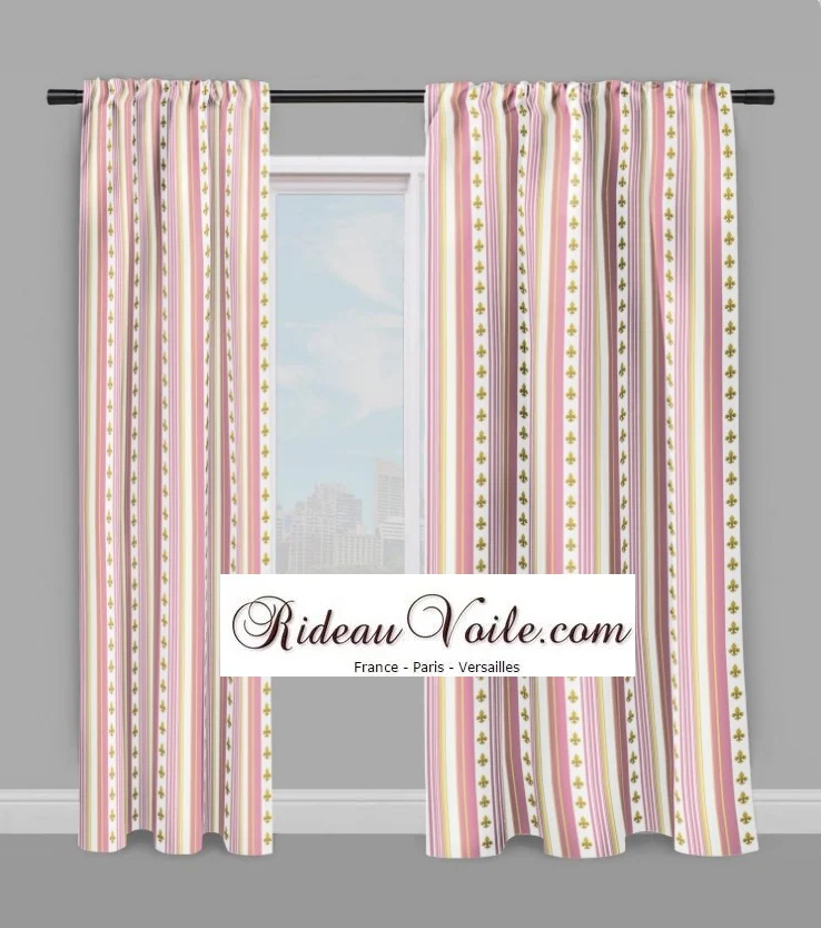 Tissu Style Empire motif Fleurs de Lys Or à rayure mètre rideau rayé rose