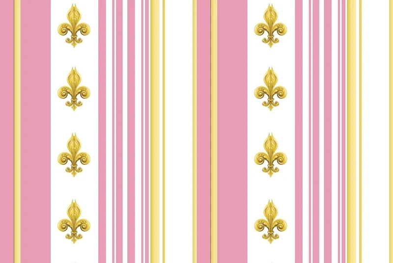 Tissu Style Empire motif Fleurs de Lys Or à rayure mètre rideau rayé rose