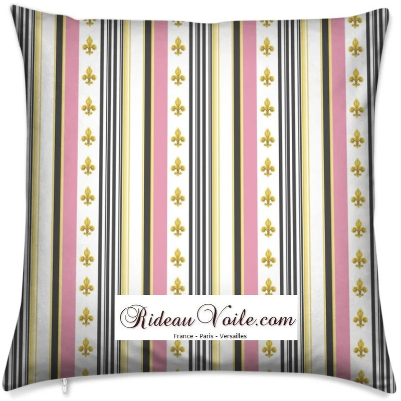 Tissu ameublement style Empire motif Fleurs de Lys Or mètre rideau rayé gris rose