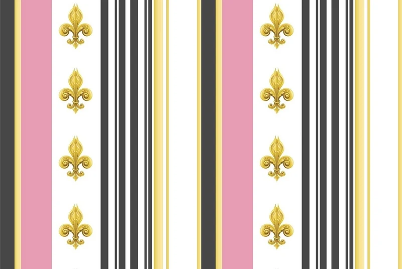 Tissu ameublement style Empire motif Fleurs de Lys Or mètre rideau rayé gris rose