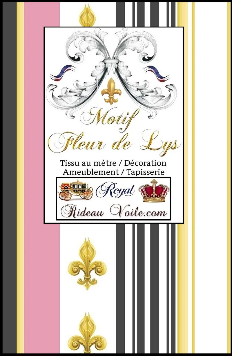 Tissu ameublement Empire motif Fleurs de Lys Or à rayures mètre rideau rayés gris rose