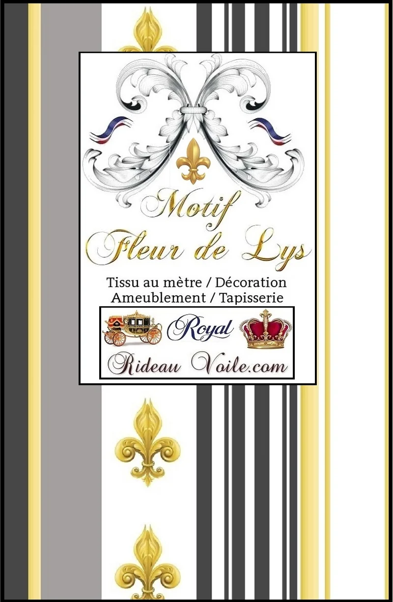 Boutique rideau voilage tissu ameublement Empire motif Fleurs de Lys rayure rayé gris