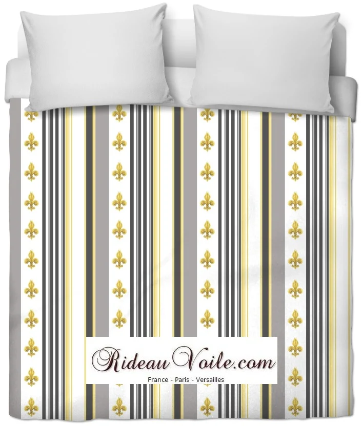 Boutique rideau voilage tissu ameublement Empire motif Fleurs de Lys rayure rayé gris