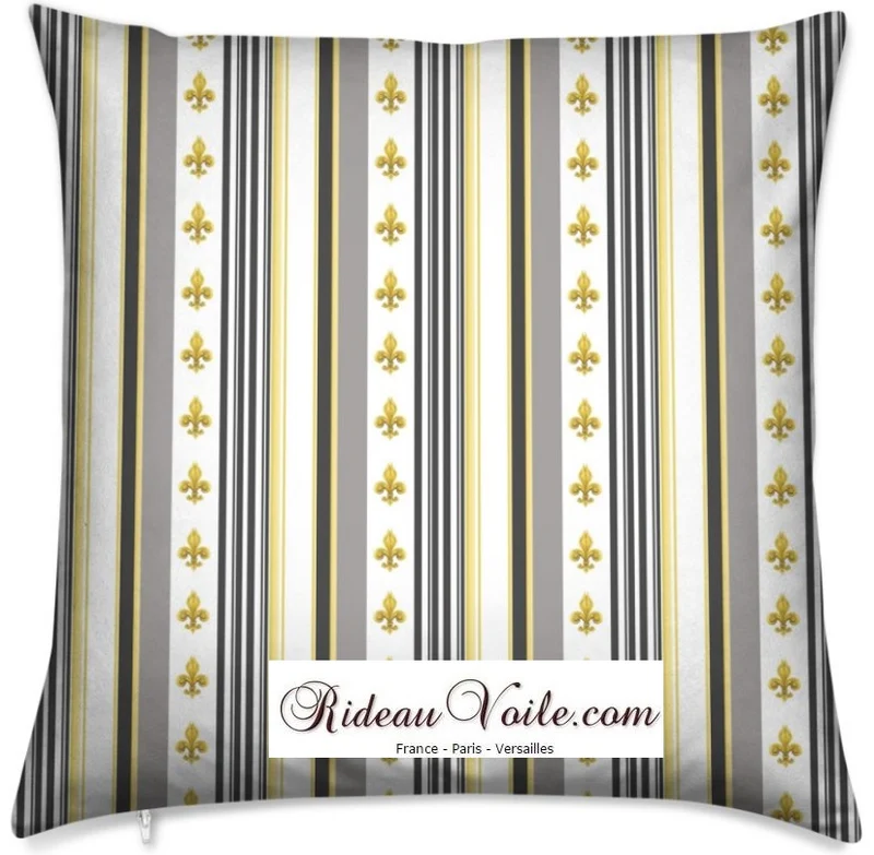 Boutique rideau voilage tissu ameublement Empire motif Fleurs de Lys rayure rayé gris