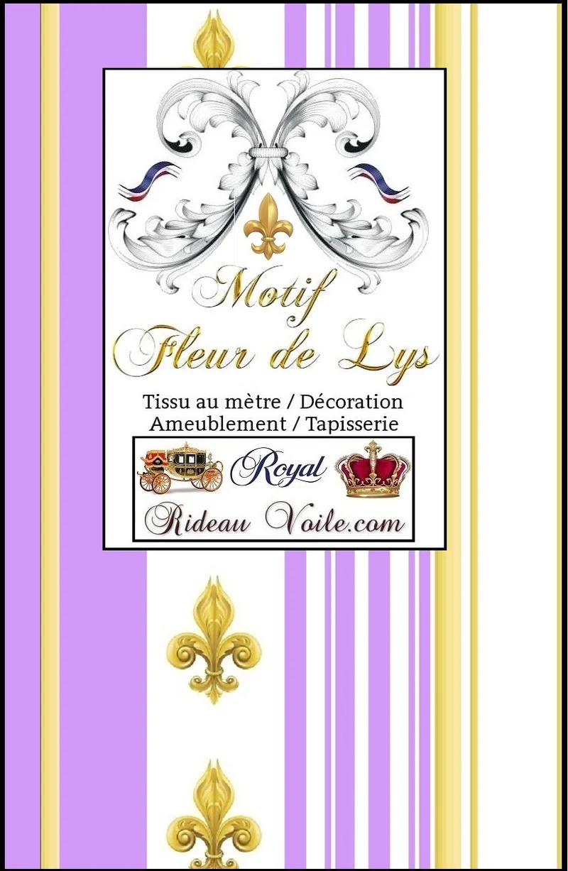French facrics upholstery Empire motif Fleurs de Lys rayure lilas mètre rideau rayé violet